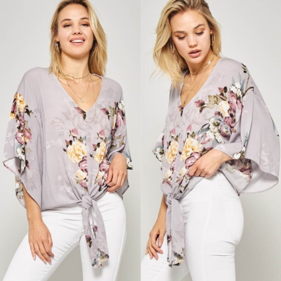 Bellanblue Tops - SHAI Floral Print Front Tie Top - LILAC